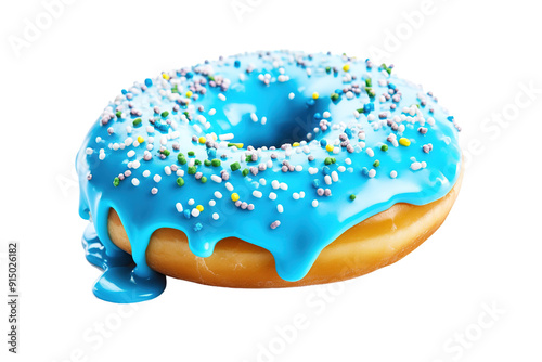 Delicious Blue Frosted Donut With Sprinkles on a White Background on Transparent PNG Background.. photo