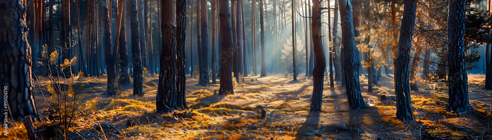 Sunlight Through Trees in a Forest - Photo Sunlight Through Trees in a Forest - Photo