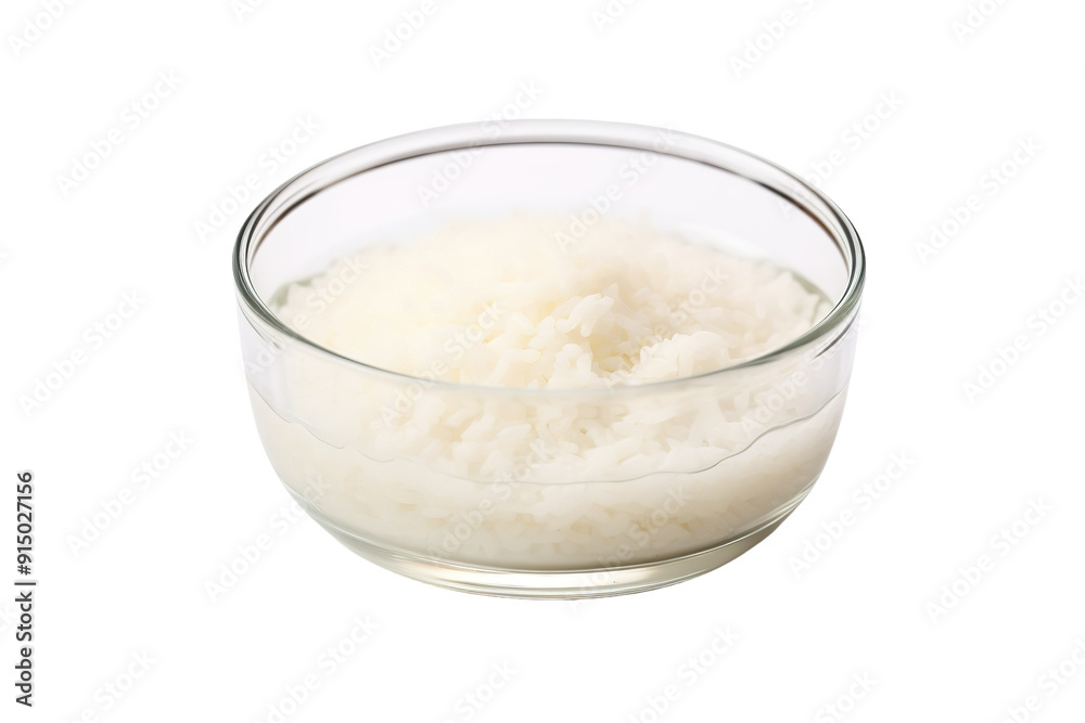Delicate Spheres of Steamed White Rice in a Glass Bowl on a Rustic Wooden Table on Transparent PNG Background.. Delicate Spheres of Steamed White Rice in a Glass Bowl on a Rustic Wooden Table on Transparent PNG Background..