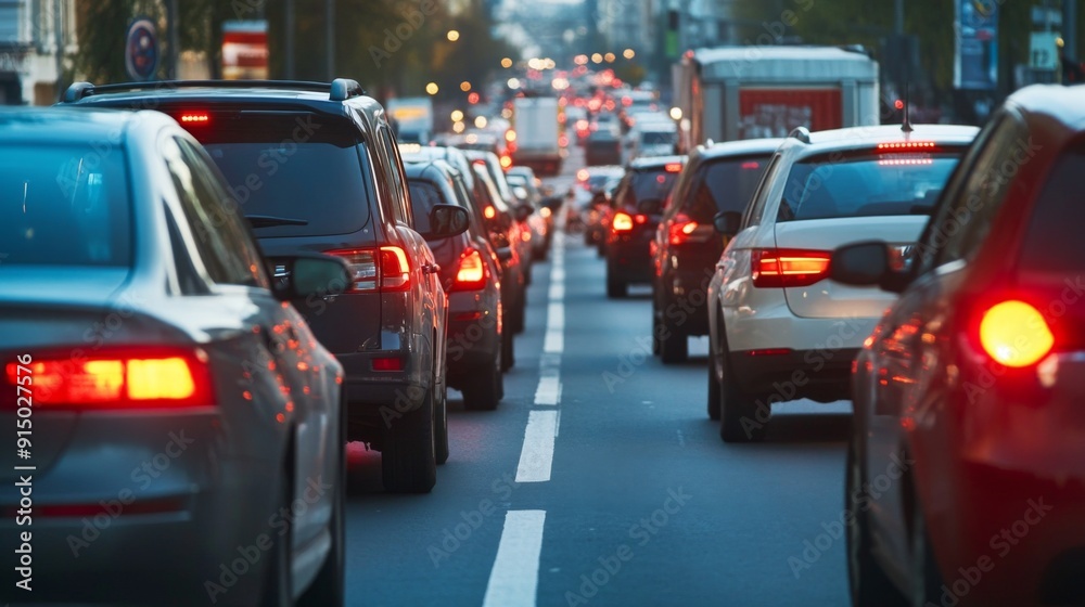 A busy street with cars and trucks in a standstill, showcasing the gridlock and long lines of vehicles. A busy street with cars and trucks in a standstill, showcasing the gridlock and long lines of vehicles.