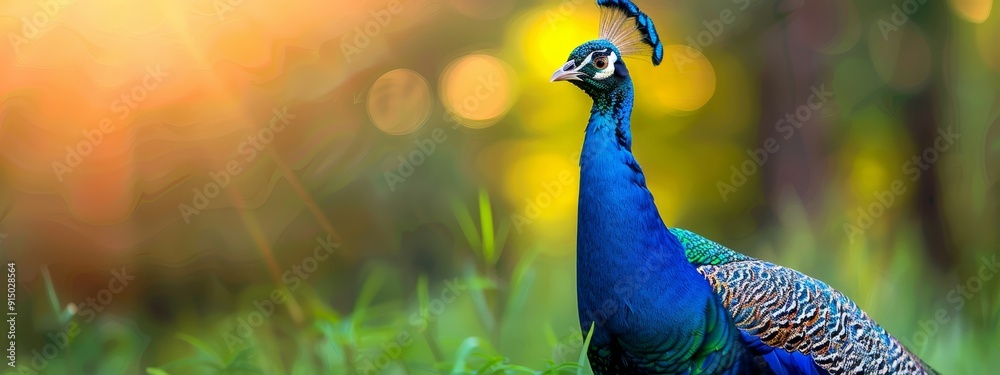 A tight shot of a peacock amongst long grasses and tree-lined backdrop, bathed in sunlit sunlight A tight shot of a peacock amongst long grasses and tree-lined backdrop, bathed in sunlit sunlight