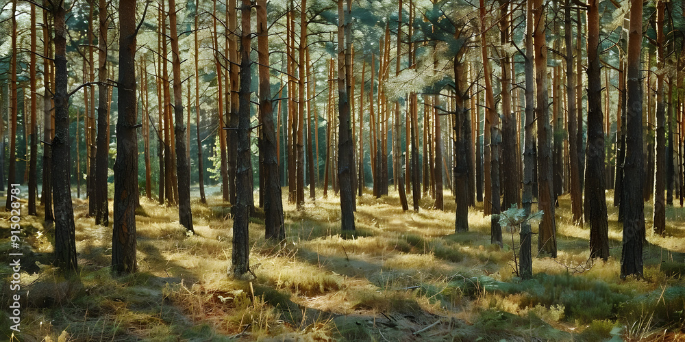 Sunlight Dappled Through Pine Forest - A Realistic Image Sunlight Dappled Through Pine Forest - A Realistic Image