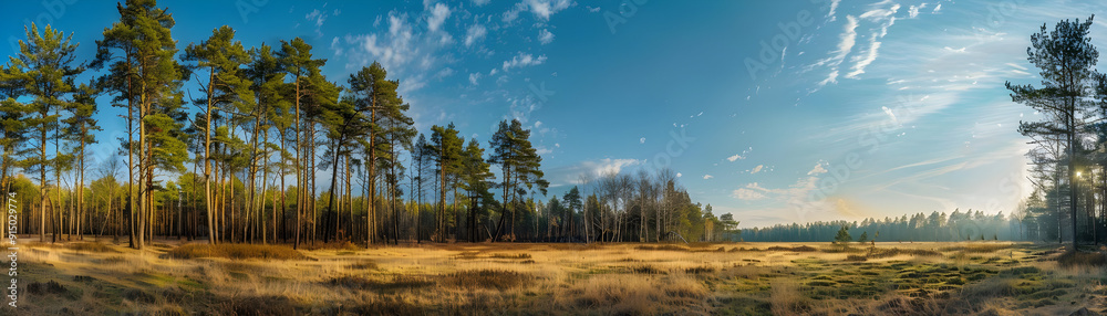 Forest Clearing with Golden Grass and Blue Sky Realistic Image Forest Clearing with Golden Grass and Blue Sky Realistic Image