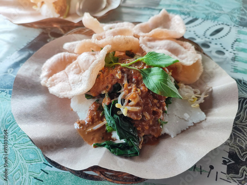 Traditional East Javanese food on a plate, punten pecel.