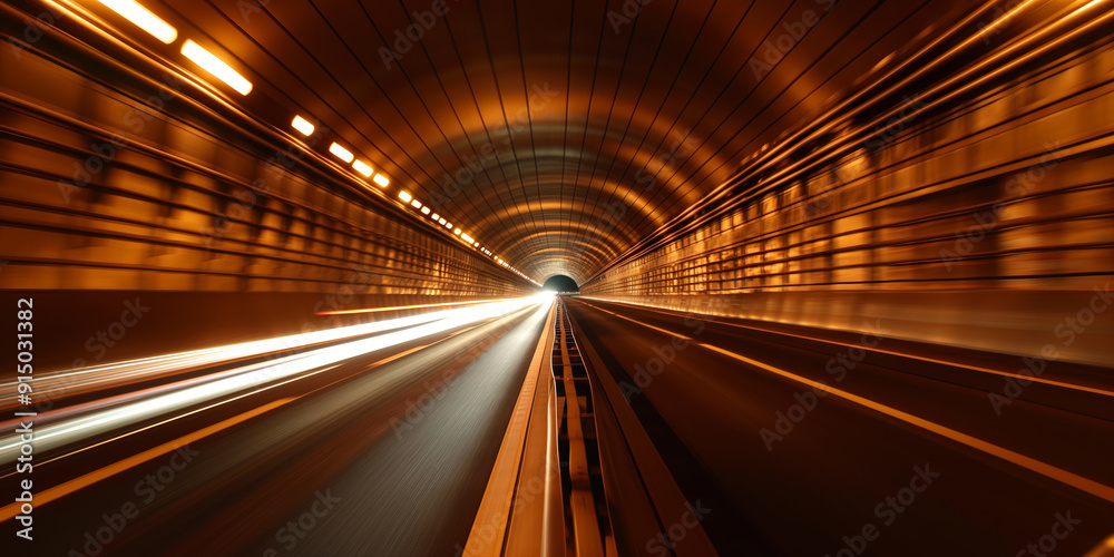 HighSpeed Light Trail in Modern Tunnel with Dramatic Lighting and Motion Blur HighSpeed Light Trail in Modern Tunnel with Dramatic Lighting and Motion Blur