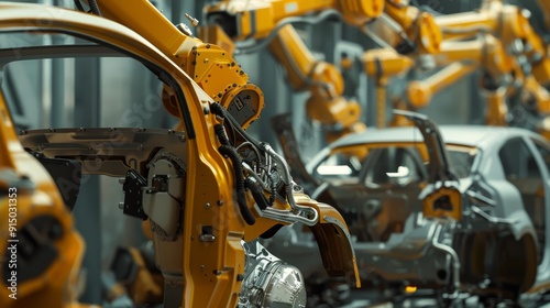 Wallpaper Mural Close up of engineers and robots collaborating in realistic car assembly process Torontodigital.ca