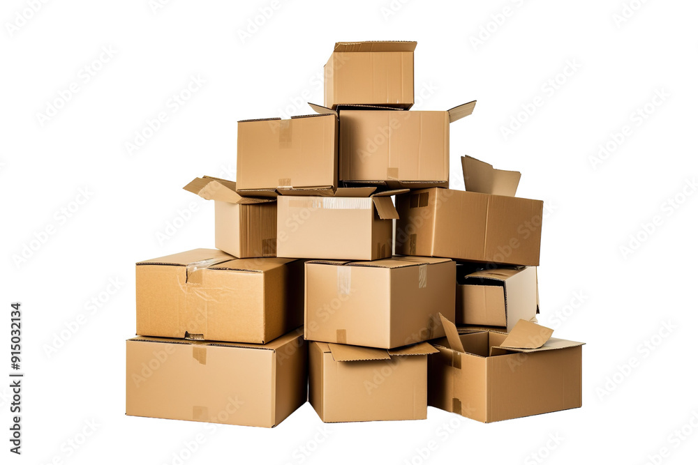 Stacked Brown Boxes in a Bright Warehouse During Daylight Hours on Transparent PNG Background.. Stacked Brown Boxes in a Bright Warehouse During Daylight Hours on Transparent PNG Background..