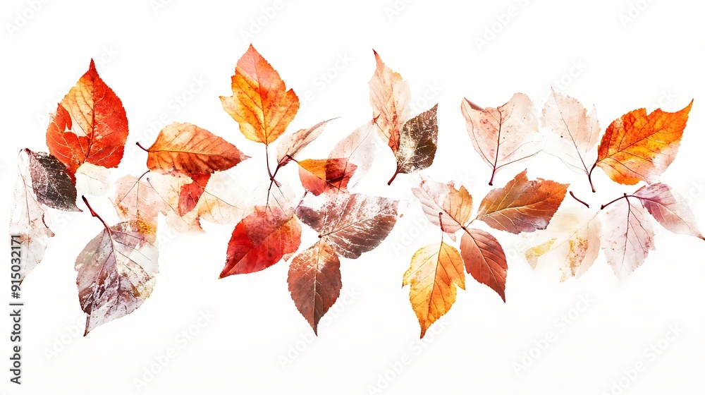 Fototapeta premium Scattered Autumn Leaves on a White Background