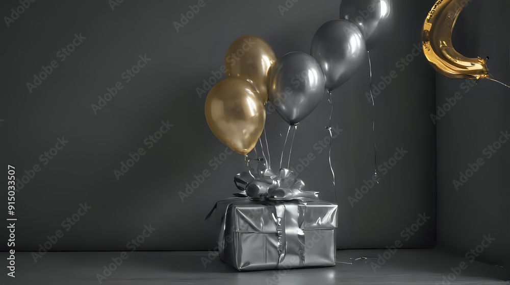 balloons and a gift are in a room with a balloon balloons and a gift are in a room with a balloon