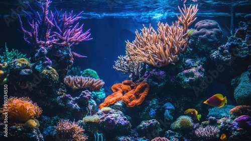 Coral reef underwater, vibrant marine life and colorful corals, thriving ecosystem