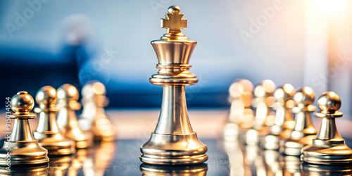 Photo-realistic strategy symbol on blue background with text space, ideal for business plans and management strategies. Photo stock concept.