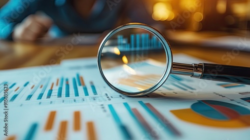 Magnifying glass over a financial report, highlighting careful analysis in investment