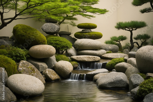 Peaceful Zen Garden with Stones and Water