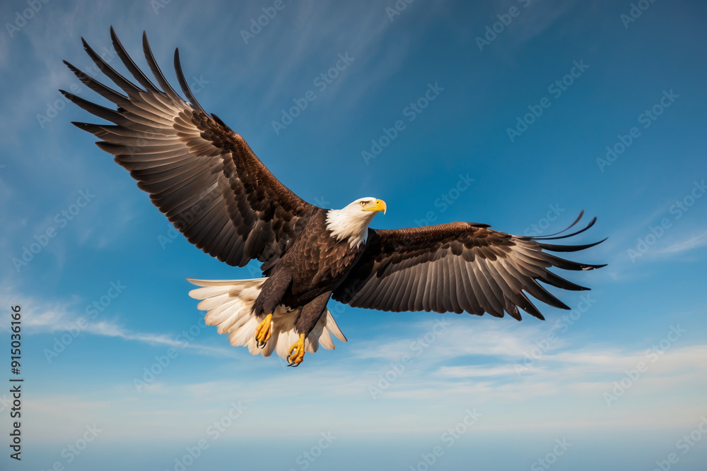 Fototapeta premium Majestic Eagle Soaring in Blue Sky