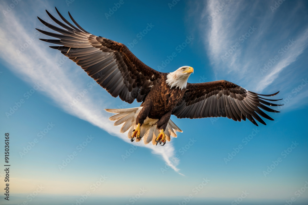 Majestic Eagle Soaring in Blue Sky Majestic Eagle Soaring in Blue Sky