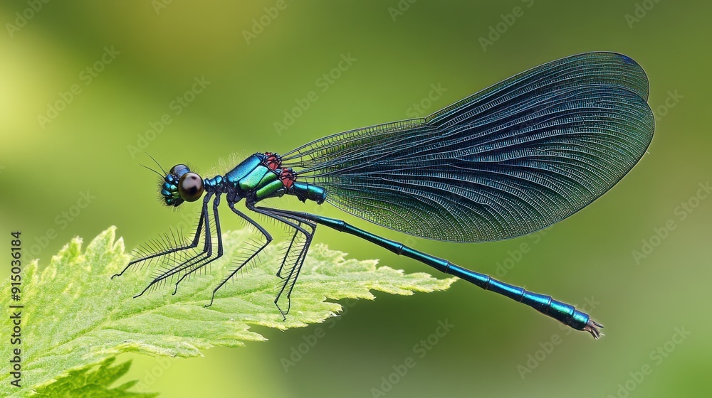 A Vibrant Blue Damselfly Perched on a Leaf A Vibrant Blue Damselfly Perched on a Leaf