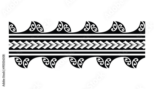 Polynesian tattoo tribal band design. Samoan tattoo tribal border. Decorative seamless pattern.