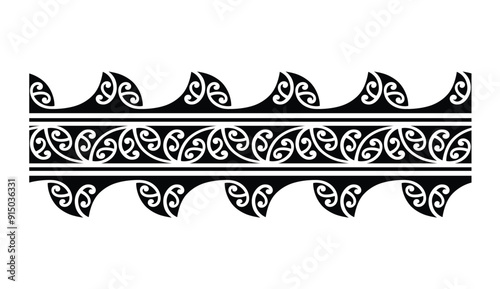 Polynesian pattern tribal tattoo border. Tribal tattoo geometric fore arm samoan band.Tattoo eps forearm samoan sleeve bracelet.Fabric seamless isolated hawaiian pattern on white background.