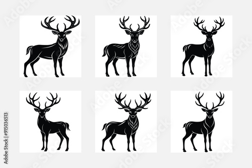 Minimal deer silhouette on white background artwork set for contemporary spaces 