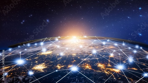 Earth illuminated by a network of interconnected lights against