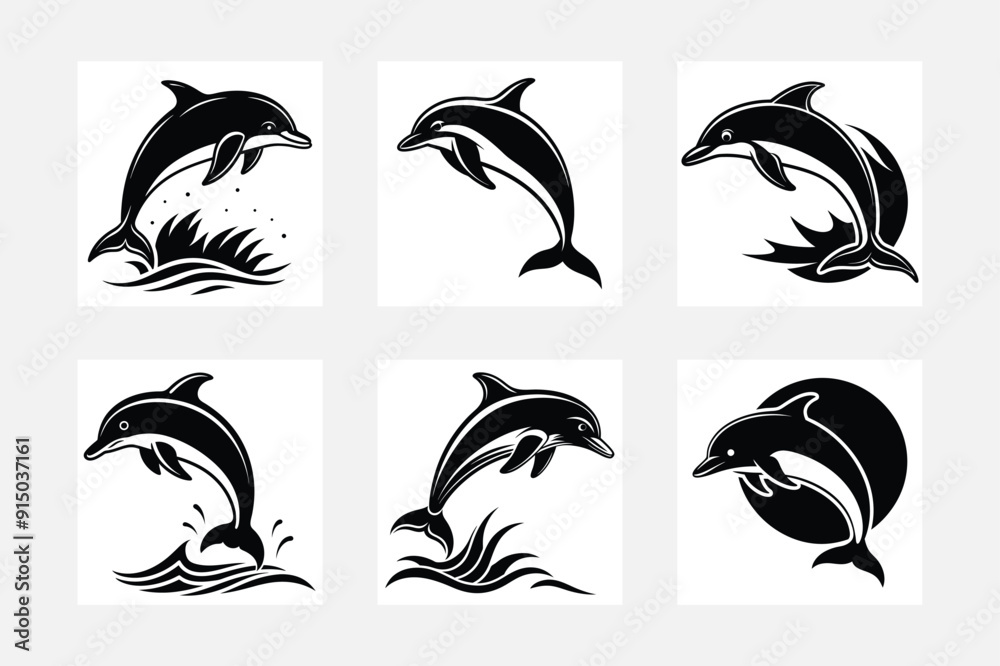 Minimalist Dolphin Fish silhouette on white background set for clean ocean themed art collection
Minimalist Dolphin Fish silhouette on white background set for clean ocean themed art collection