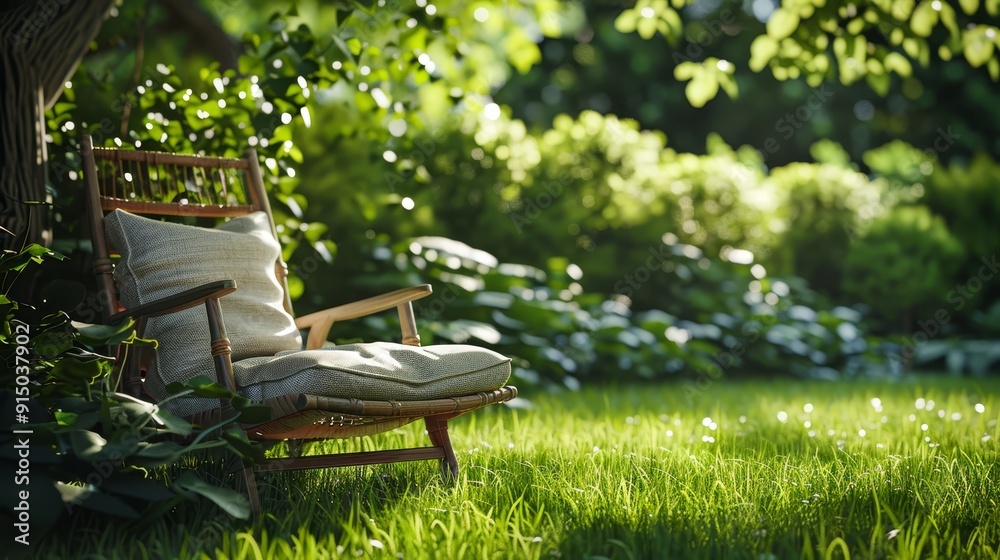 Fototapeta premium Cozy lounge chair in a sunlit garden