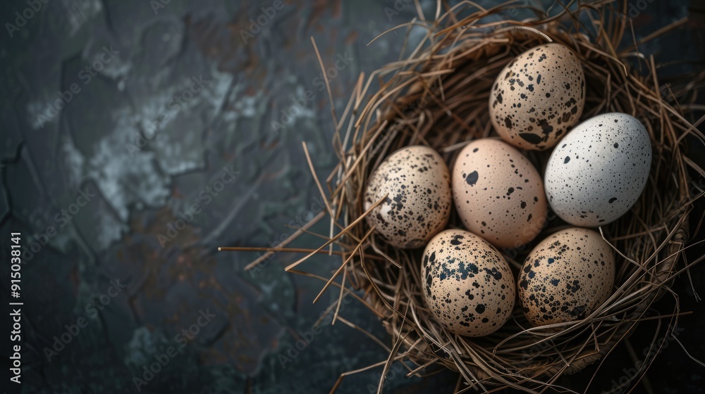 Obraz premium Eggs for Easter on a dark backdrop.