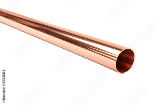 Shiny Copper Pipe Reflecting Light in a Bright Studio Setting During Afternoon on Transparent PNG Background..