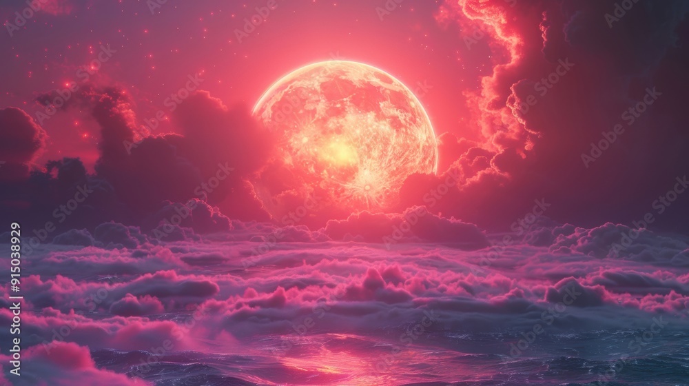 A futuristic illustration featuring a glowing, burning moon set against the backdrop of space, emphasizing a sci-fi theme with vibrant and dynamic effects A futuristic illustration featuring a glowing, burning moon set against the backdrop of space, emphasizing a sci-fi theme with vibrant and dynamic effects