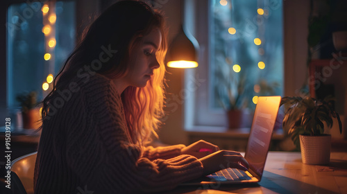 Email inbox being checked with morning light on the screen