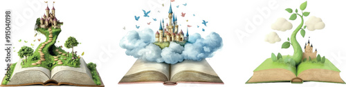 The story of the beanstalk and the castle in the clouds in a story book