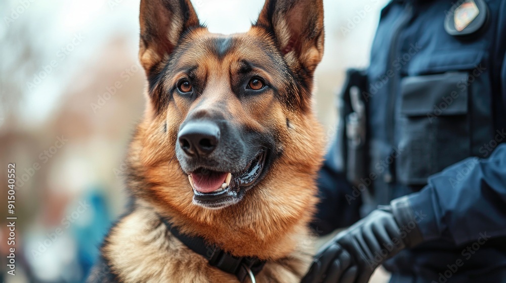 Close-up of Police Dog and Handler Investigating Suspicious Package with Intense Focus and Interaction Close-up of Police Dog and Handler Investigating Suspicious Package with Intense Focus and Interaction