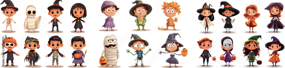 Witches, Frankensteins, Draculas, cat costumes, Red Devil costumes, mummies, pumpkins, pumpkin heads for kids for Halloween. Witches, Frankensteins, Draculas, cat costumes, Red Devil costumes, mummies, pumpkins, pumpkin heads for kids for Halloween.