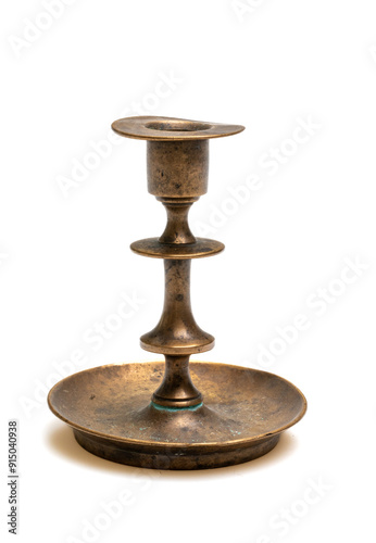 Vintage Brass Candlestick Holder on White Background