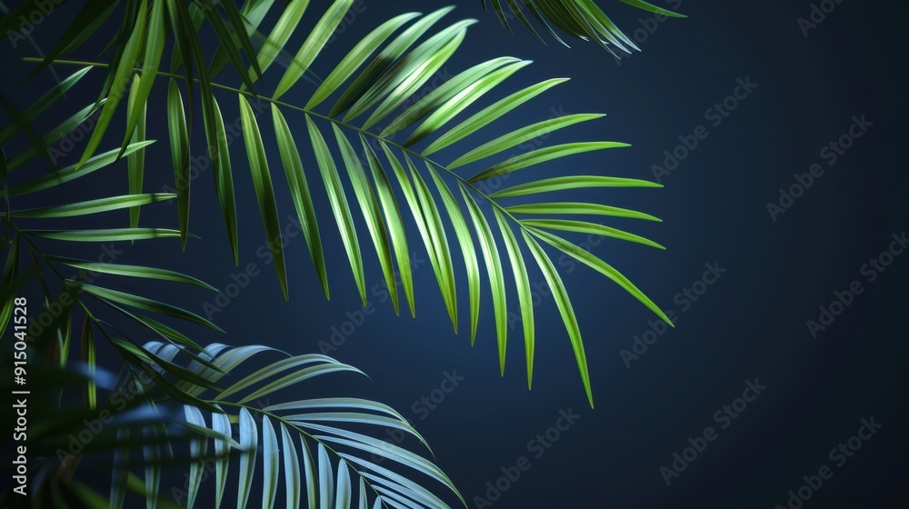 A serene and elegant design featuring tree leaves against a deep blue background, with ample white space for text or design elements A serene and elegant design featuring tree leaves against a deep blue background, with ample white space for text or design elements