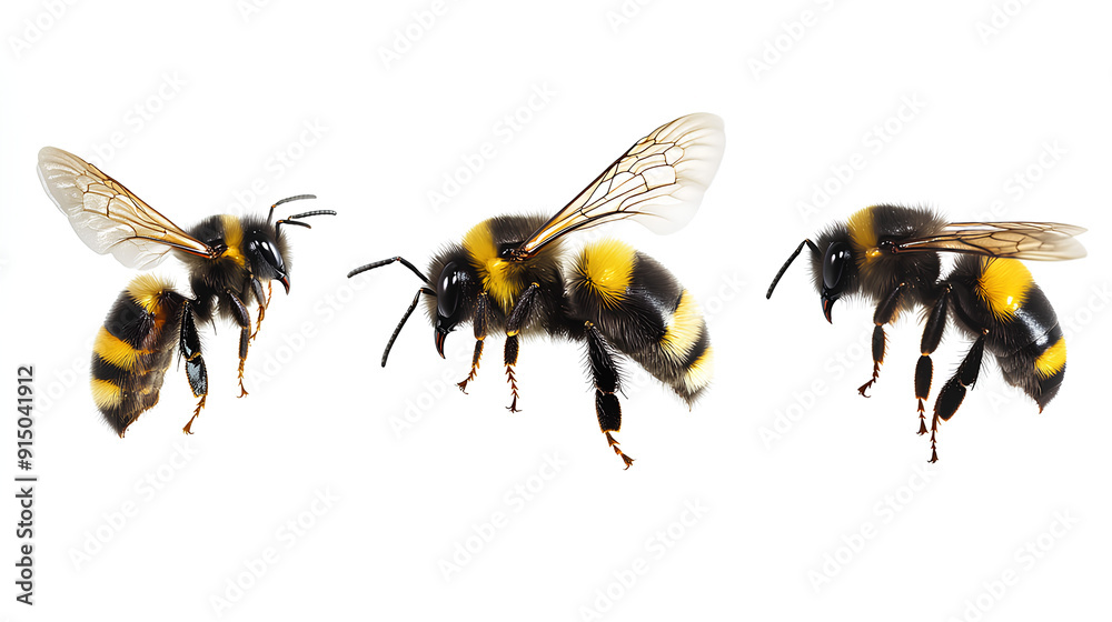 flying bumblebee, bee and wasp isolated on a white background flying bumblebee, bee and wasp isolated on a white background