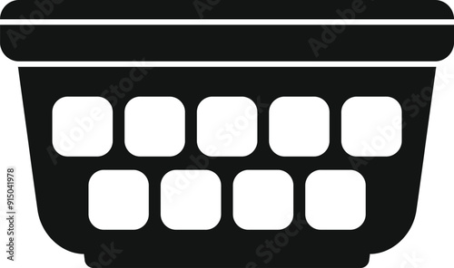Simple black icon of a laundry basket with rectangular holes, for carrying and storing clothes