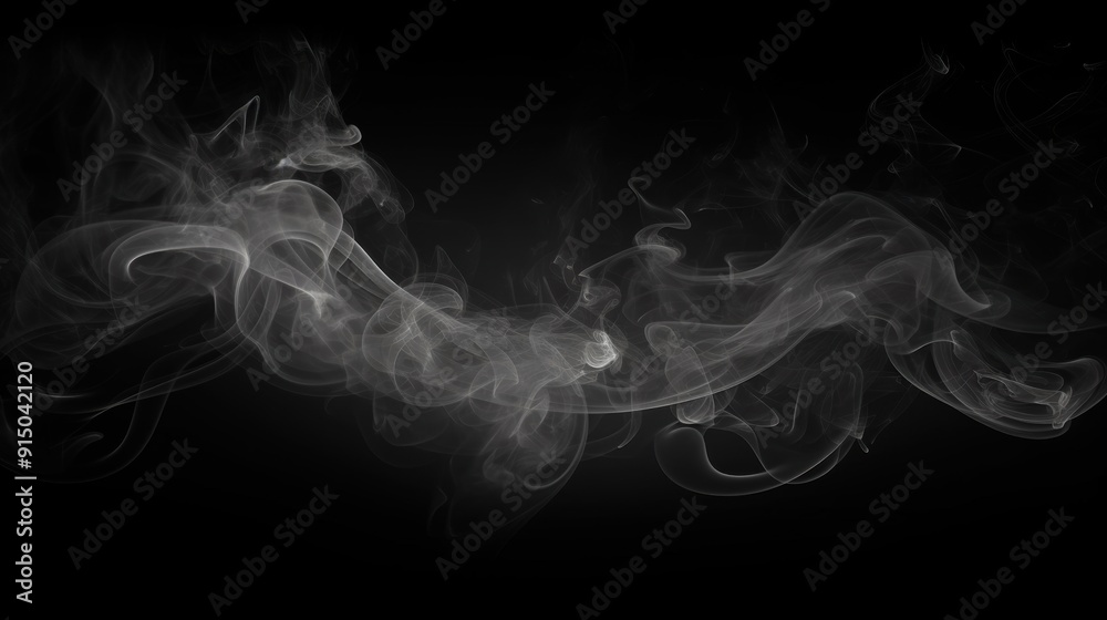 Fototapeta premium A captivating design featuring white smoke swirling gracefully against a black background, creating a mysterious and ethereal atmosphere