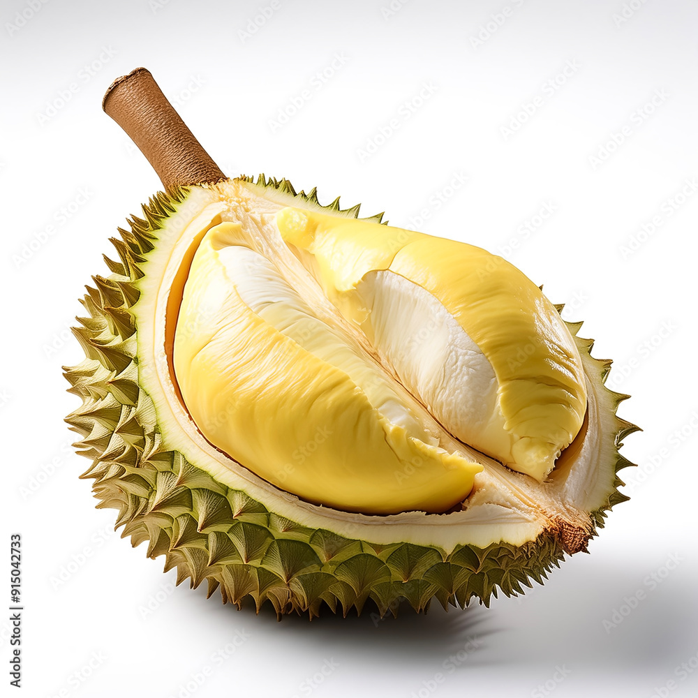 Fototapeta premium fresh durian flesh slice in wooden bowl isolated on white background