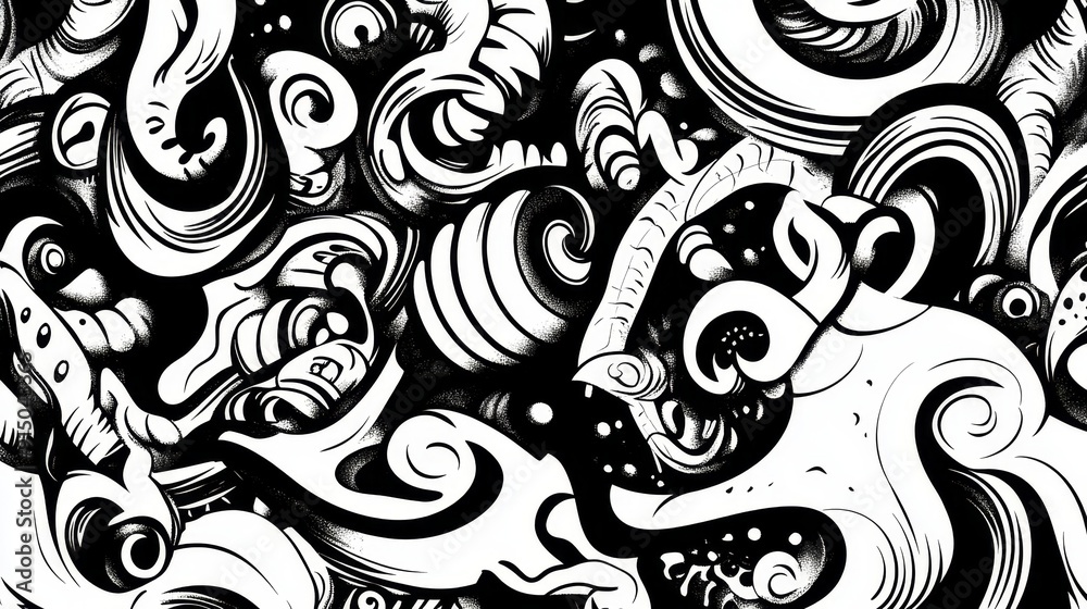 Bold black and white funky pattern with complex busy elements ugly illustration Bold black and white funky pattern with complex busy elements ugly illustration
