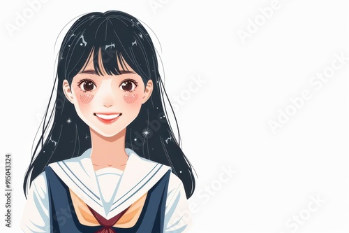 華やかな笑顔の女子高生のイラスト（高校生・中学生・若者・10代・卒業・入学・背景なし）	 photo