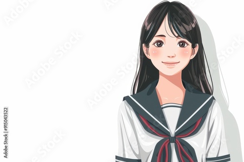 華やかな笑顔の女子高生のイラスト（高校生・中学生・若者・10代・卒業・入学・背景なし）	 photo