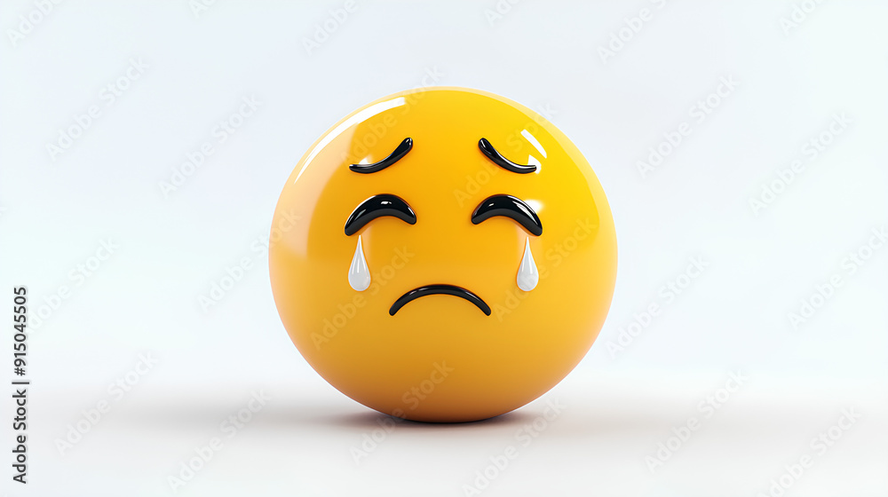 Fototapeta premium Downcast face with sweat drop three-dimensional emoji isolated on white background