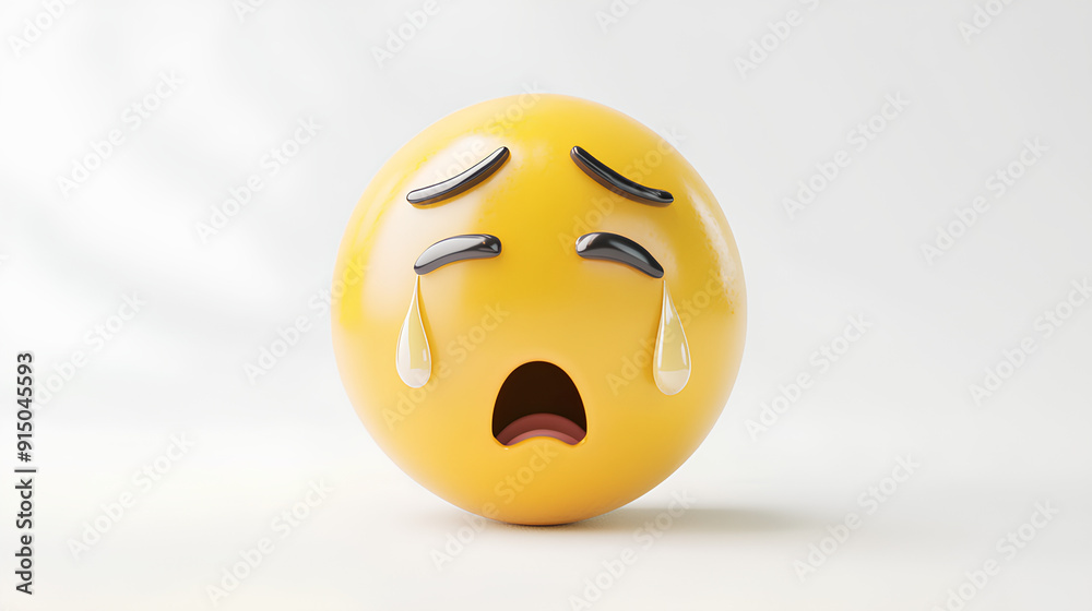 Fototapeta premium Downcast face with sweat drop three-dimensional emoji isolated on white background