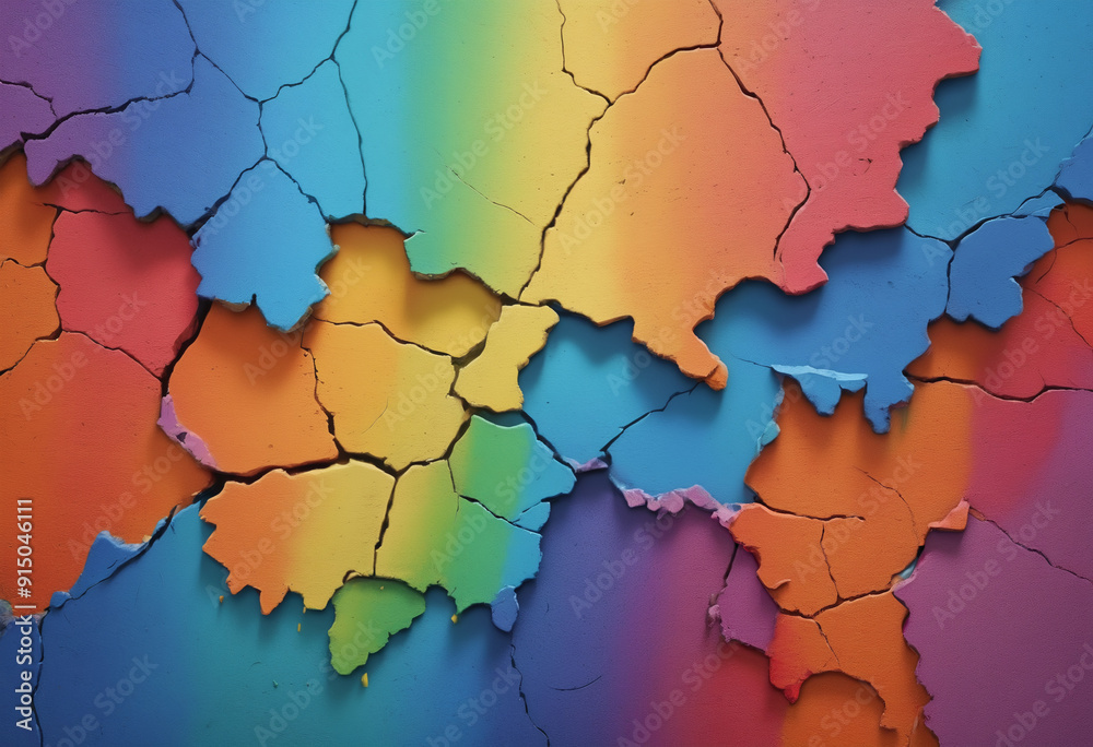Fototapeta premium A cracked wall painted in vibrant rainbow colors