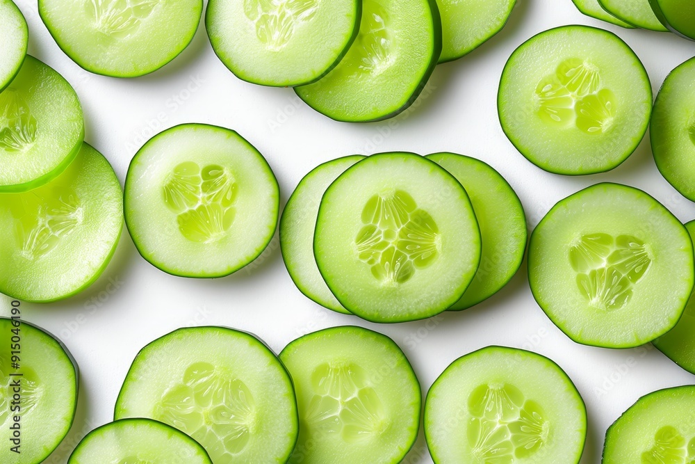 Vibrant green cucumber slices isolated on crisp white background for photography Vibrant green cucumber slices isolated on crisp white background for photography