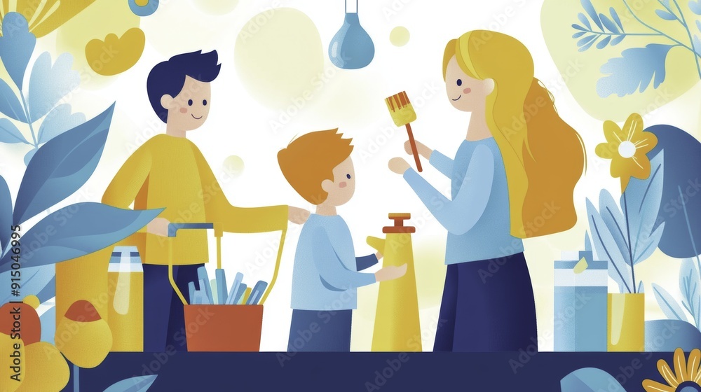 Family Cleaning Together Family Cleaning Together