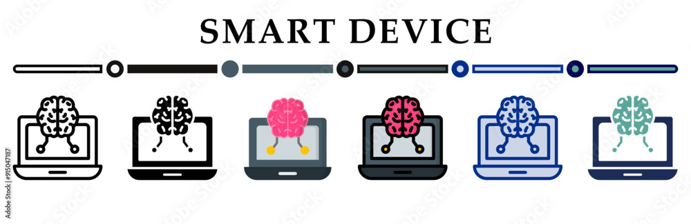 Smart device icons set. 6 Various styles. For sign, symbol, element, presentation, infographic or web graphics. Vector Illustration. Smart device icons set. 6 Various styles. For sign, symbol, element, presentation, infographic or web graphics. Vector Illustration.