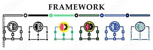 Framework icons set. 6 Various styles. For sign, symbol, element, presentation, infographic or web graphics. Vector Illustration.