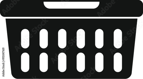 Simple icon representing a plastic laundry basket with ventilation holes, for use in laundry or housekeeping businesses